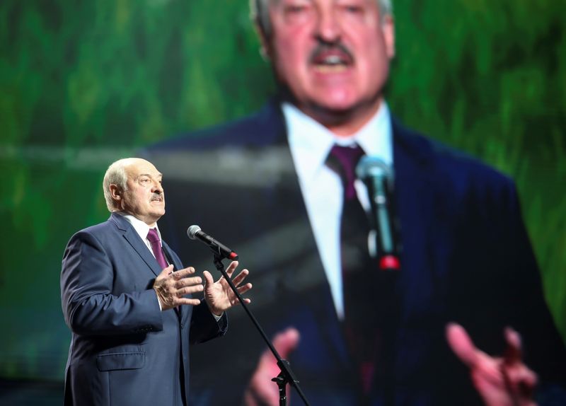 FILE PHOTO: Belarusian President Alexander Lukashenko speaks at an event