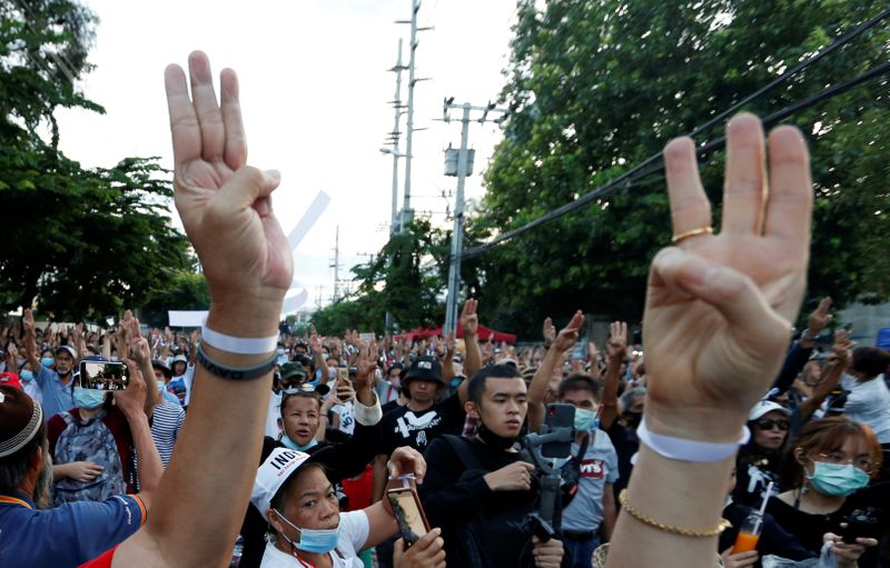 FILE PHOTO: Pro-democracy protesters attend a mass rally in Bangkok