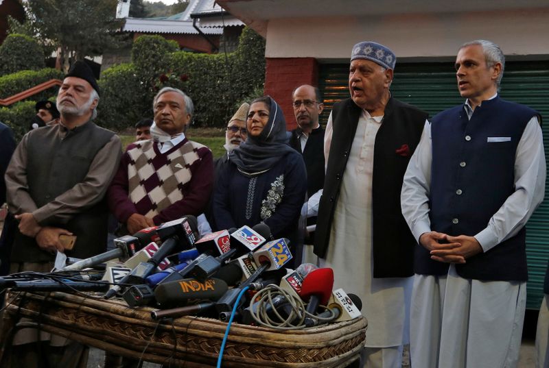 Kashmiri political leaders address the media in Srinagar