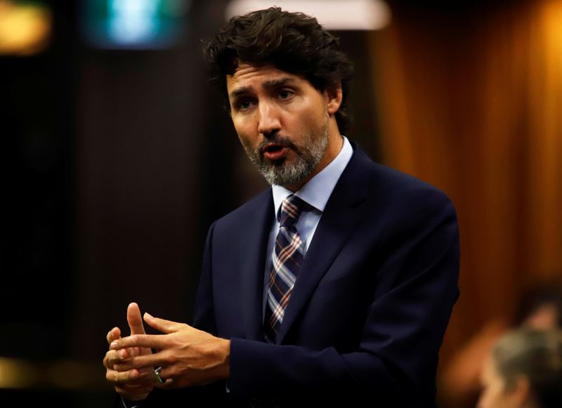 Canada’s Prime Minister Justin Trudeau speaks in parliament during Question