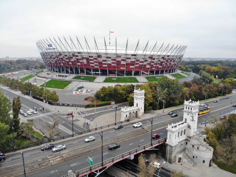 Drone pictures of the PGE National Stadium where the government