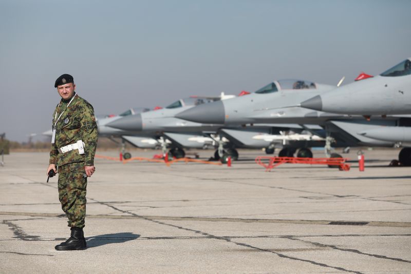 FILE PHOTO: Russian-made MiG-29 fighter jets are parked on a