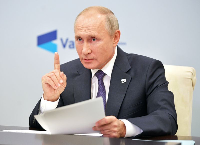 Russia’s President Putin speaks at a meeting of the Valdai Discussion Club