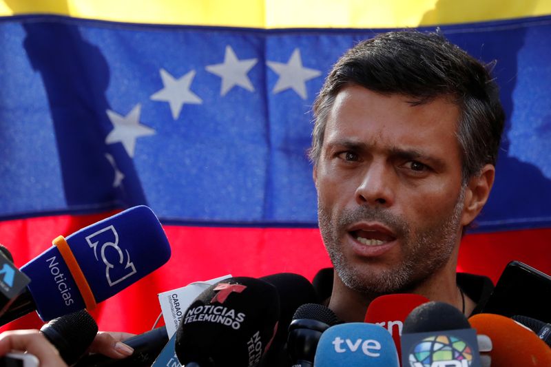 Venezuelan opposition leader Leopoldo Lopez talks to the media at