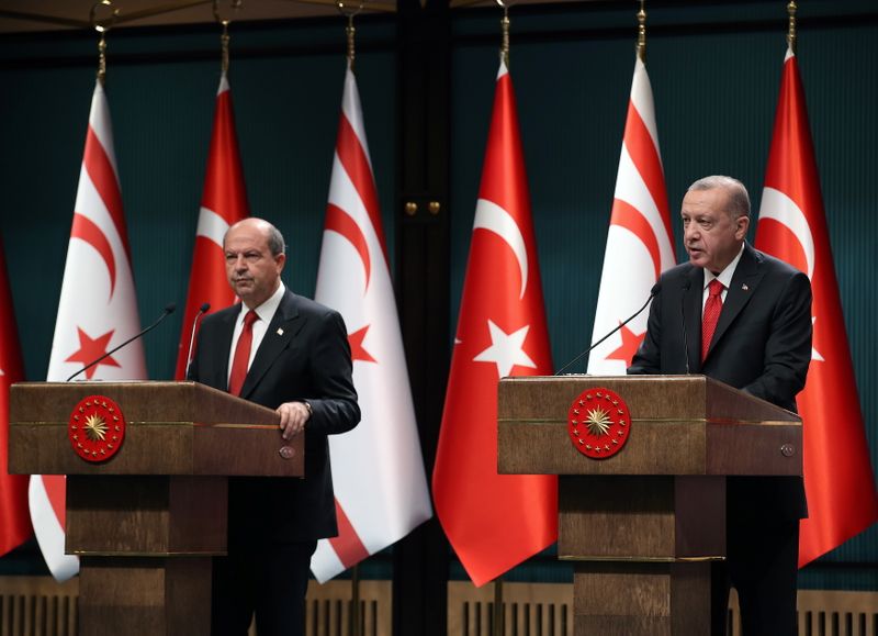 Turkish President Erdogan and Turkish Cypriot leader Tatar attend a