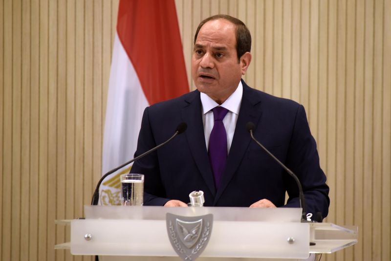 Egyptian President Abdel Fattah al-Sisi speaks after a trilateral summit