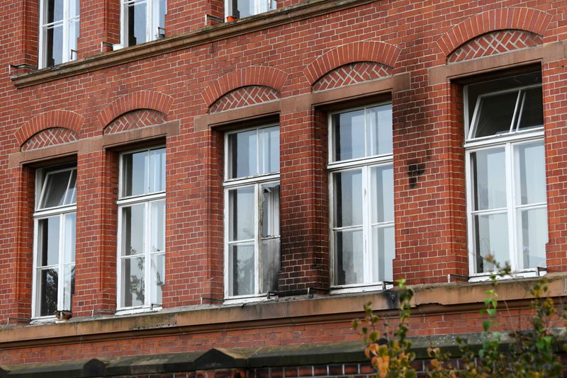 Broken window is pictured at the Robert Koch Institute (RKI)