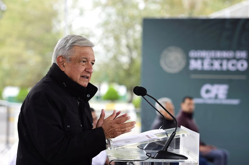 Mexico’s President Lopez Obrador gives a speech during his technical