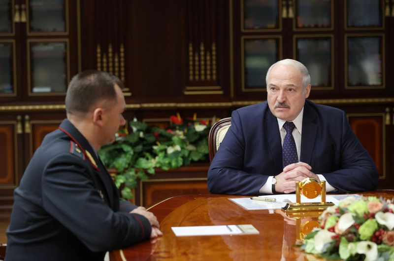 FILE PHOTO: Belarusian President Lukashenko meets with Interior Minister Kubrakov
