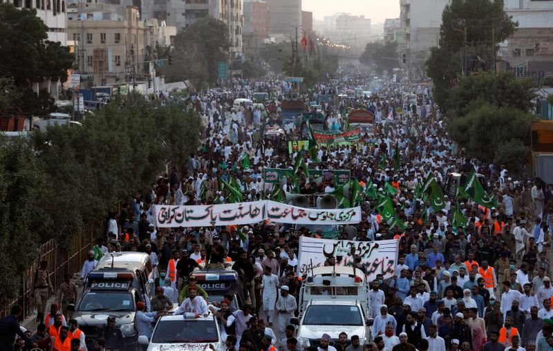 People protest against the cartoon publications of Prophet Mohammad in
