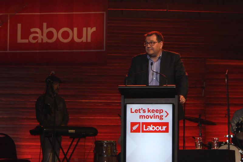 FILE PHOTO: Finance Minister Grant Robertson addresses Labour Party supporters