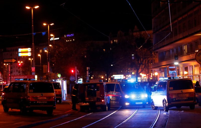 Police blocks a street near Schwedenplatz square after a shooting