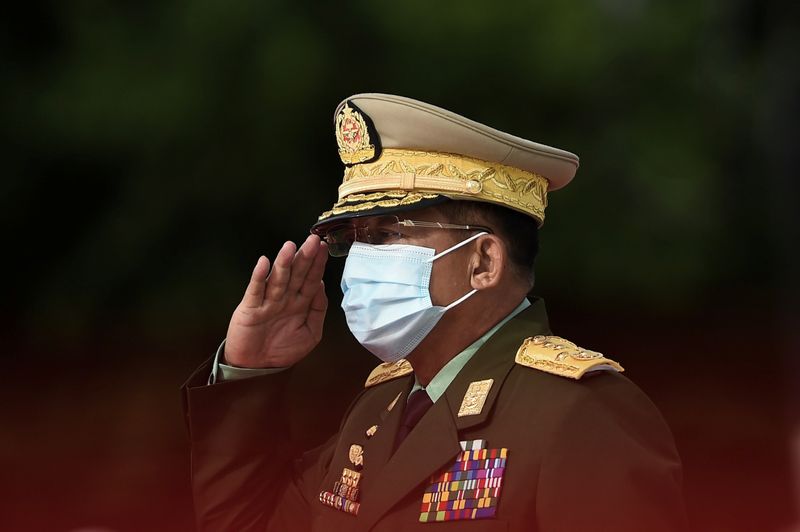FILE PHOTO:  Myanmar’s Army Chief Min Aung Hlaing salutes