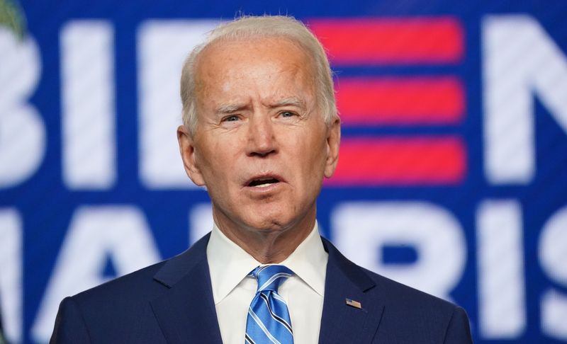 U.S. Democratic presidential nominee Joe Biden speaks about 2020 U.S.