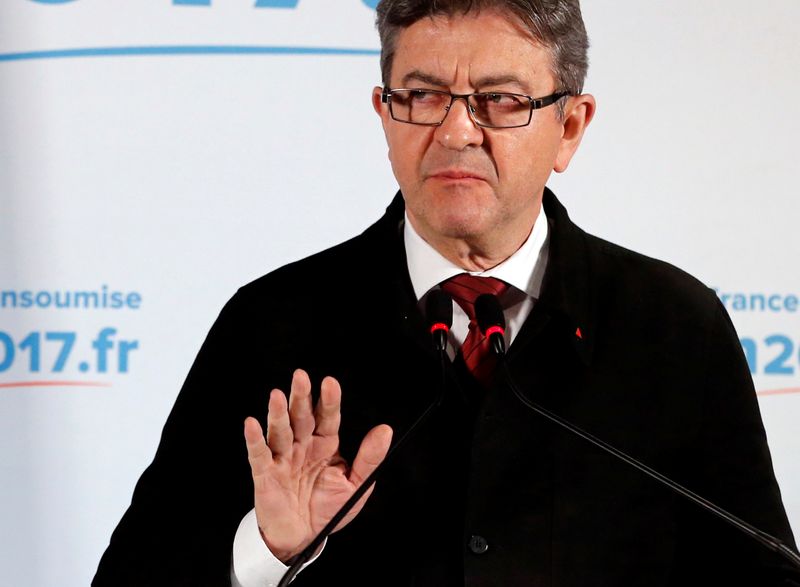 FILE PHOTO: Jean-Luc Melenchon, candidate of the French far-left Parti