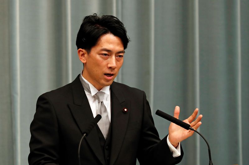 Japan’s Environment Minister Shinjiro Koizumi speaks at a news conference