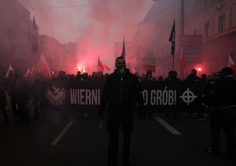 People mark the National Independence Day in Warsaw