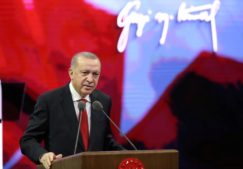 Turkish President Erdogan speaks during a ceremony in Ankara