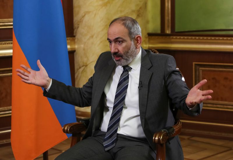 Armenian Prime Minister Nikol Pashinyan is pictured during an interview