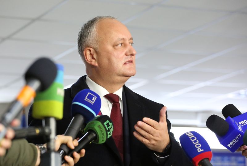 Igor Dodon, Moldova’s President and presidential candidate, speaks to the