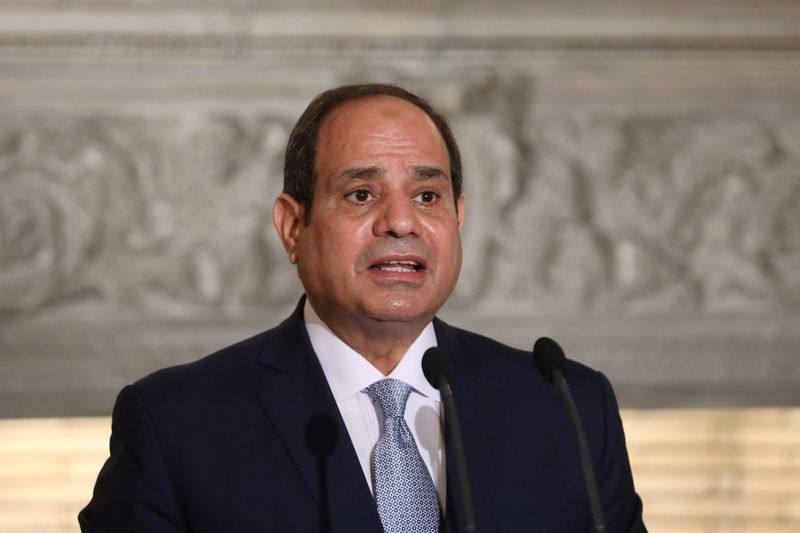 Egyptian President Abdel Fattah al-Sisi speaks during a joint news