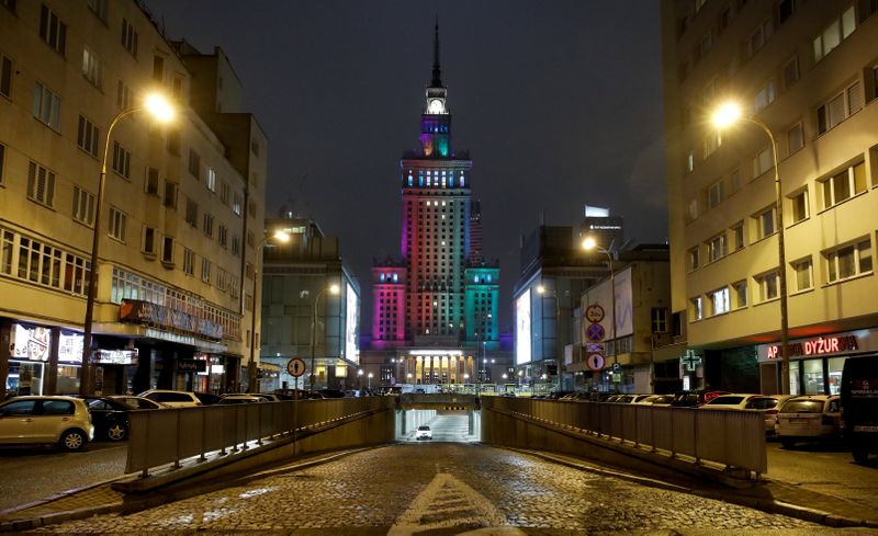 Palace of Culture and Science is illuminated in rainbow colours