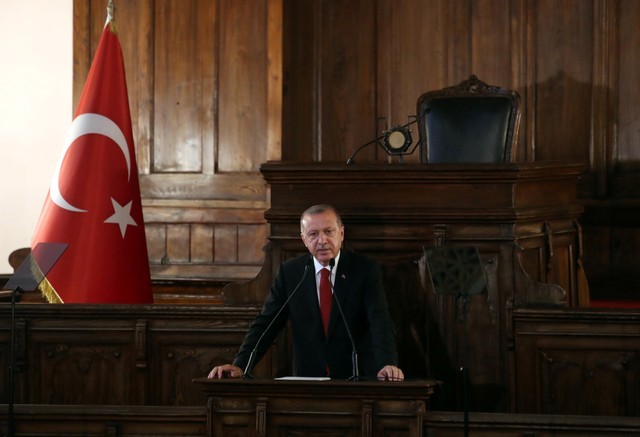 Turkish President Erdogan makes a speech at the old parliament