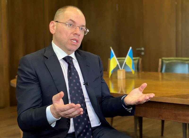 FILE PHOTO: Ukrainian Health Minister Stepanov attends an interview in