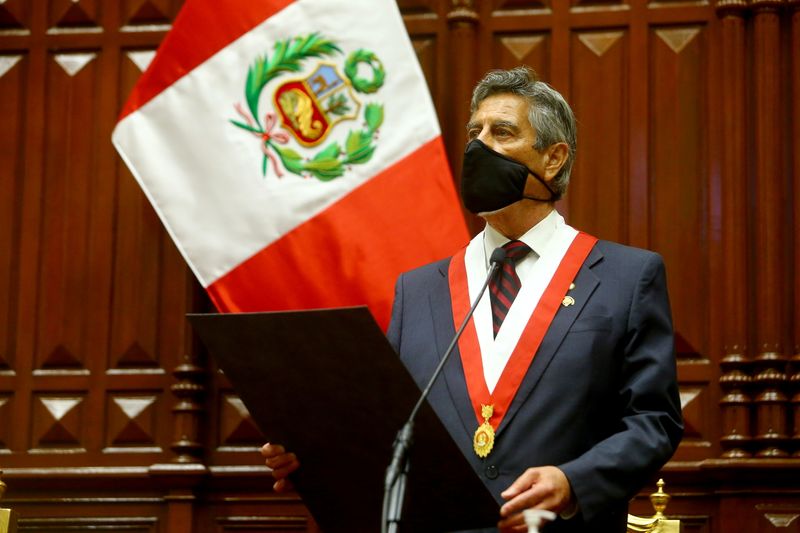 Peru’s selected interim leader Sagasti attends his swearing-in ceremony