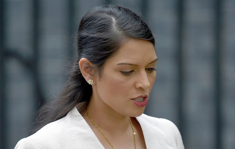 FILE PHOTO: Britain’s Employment Minister Priti Patel, leaves after a