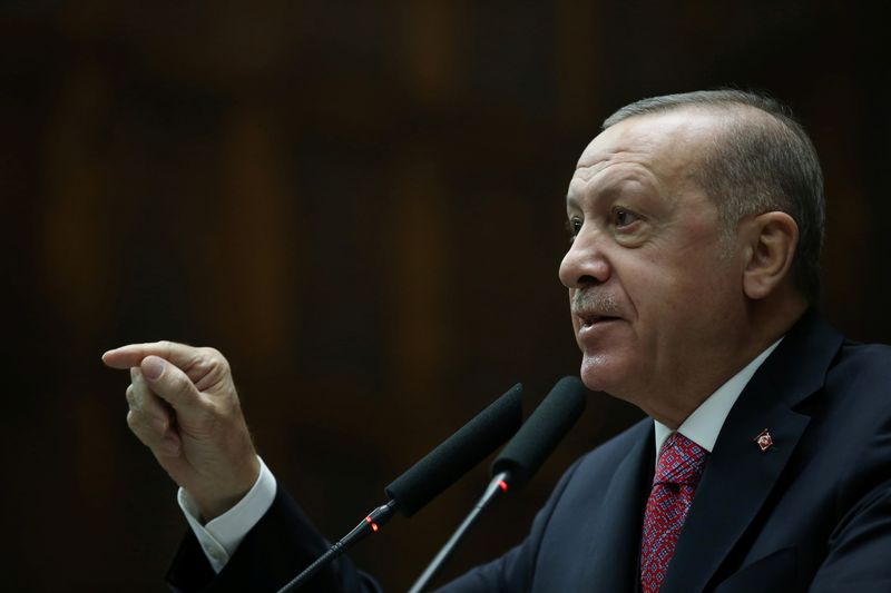 Turkish President Erdogan addresses members of his ruling AKP during