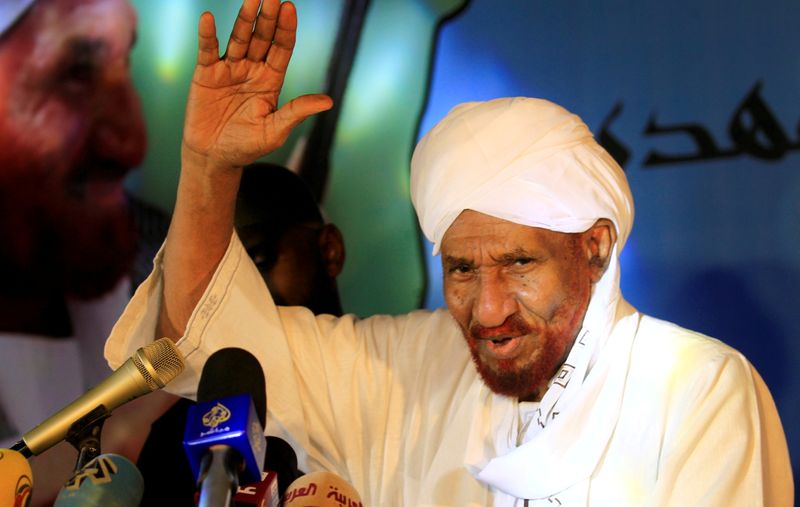 FILE PHOTO: Sudanese leading opposition figure Sadiq al-Mahdi addresses his
