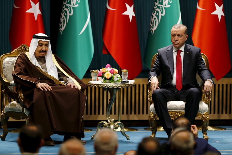 FILE PHOTO: Turkey’s President Tayyip Erdogan and Saudi King Salman