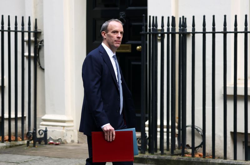 Britain’s Foreign Affairs Secretary Dominic Raab arrives at Downing Street,