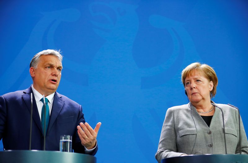 German Chancellor Merkel and Hungarian Prime Minister Orban address media