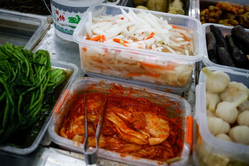 Korean style pickled cabbage, or Kimchi, and Chinese style pickled