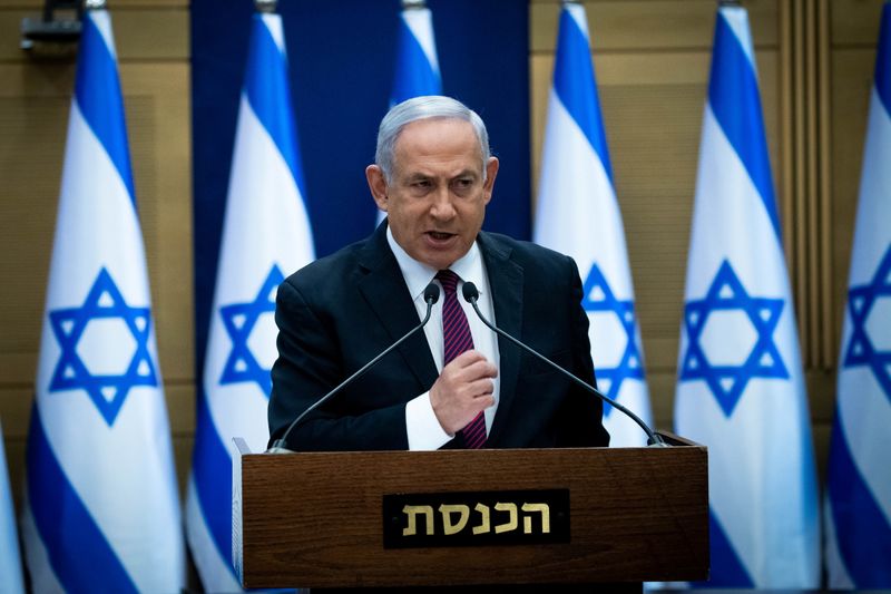 Israeli PM Netanyahu delivers a statement at the Knesset