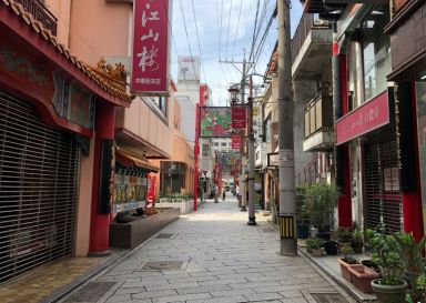 An empty street is seen at Nagasaki’s previously crowded Chinatown,