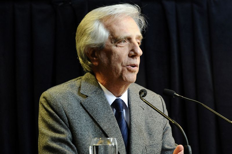 FILE PHOTO: Uruguaya’s Tabare Vazquez speaking during a press conference