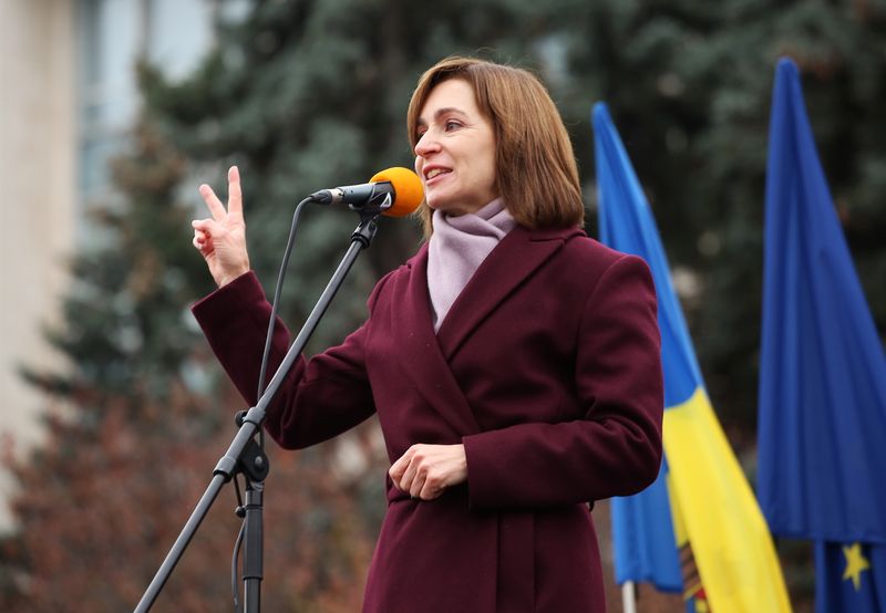 Moldovan President-elect Maia Sandu attends a rally to demand the