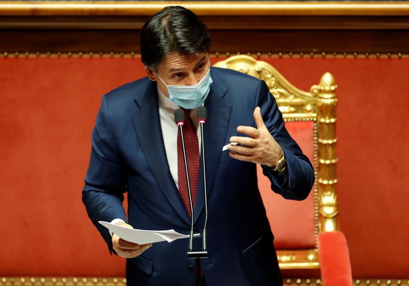 Italian Prime Minister Giuseppe Conte addresses the upper chamber, the