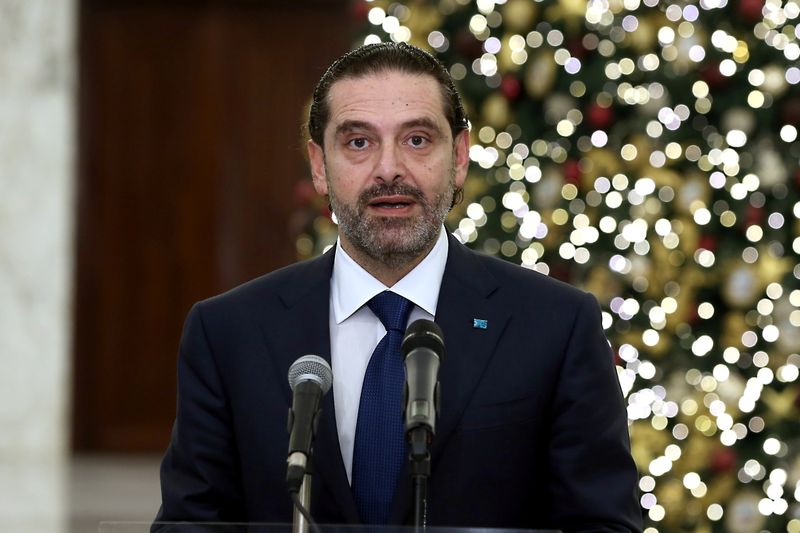 Lebanese Prime Minister-designate Saad al-Hariri speaks at the presidential palace