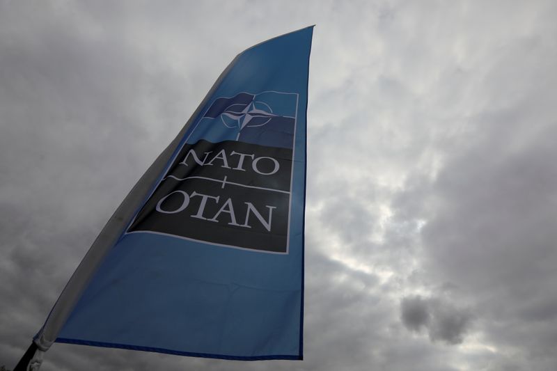 A NATO flag is seen ahead of the Summit in