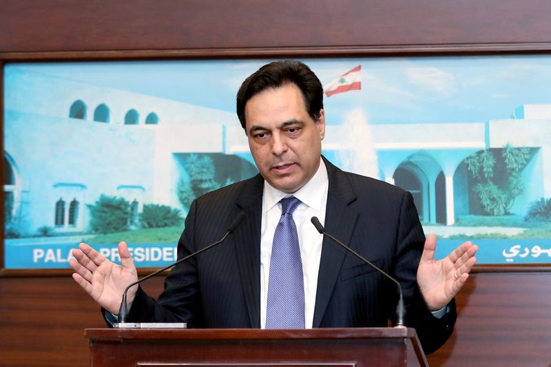 FILE PHOTO: Caretaker Prime Minister Hassan Diab speaks at the