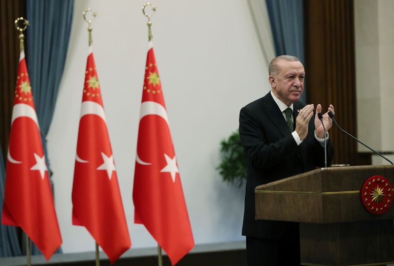 Turkish President Erdogan attends a ceremony via video link in Ankara