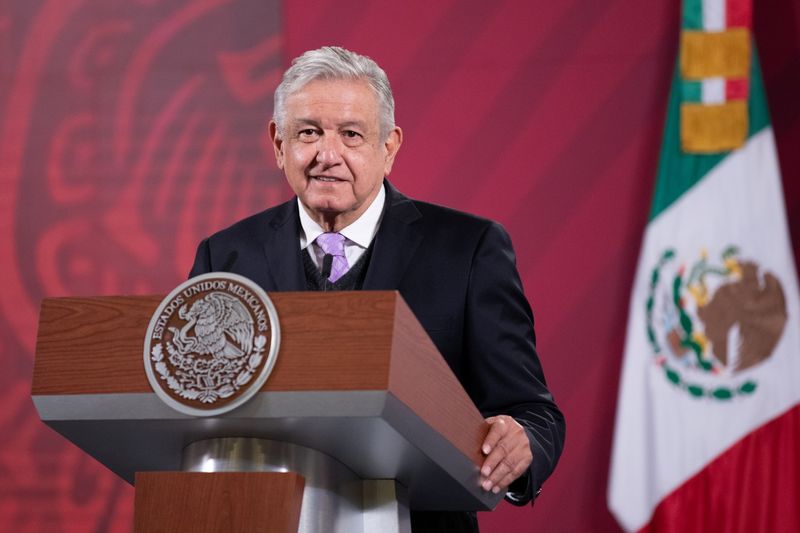 FILE PHOTO: Mexico’s President Lopez Obrador speaks during news conference