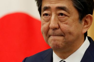 FILE PHOTO: Japan’s Prime Minister Shinzo Abe holds a news