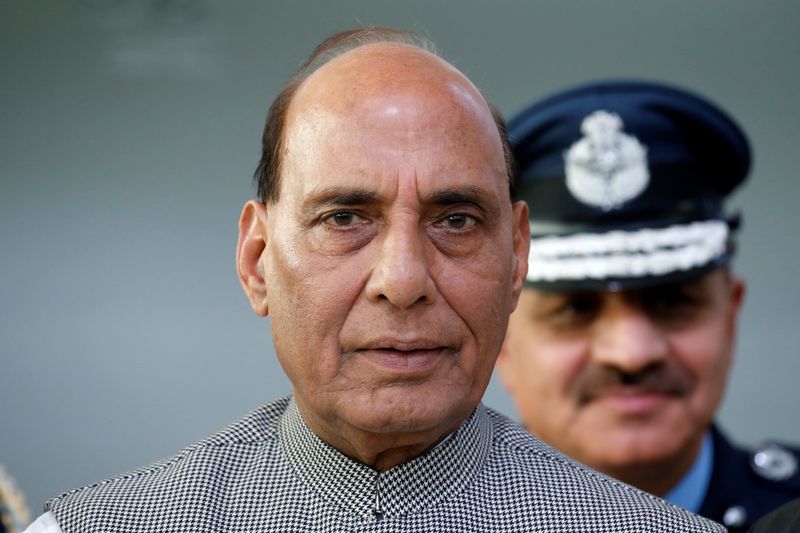 FILE PHOTO:  India’s Defence Minister Rajnath Singh attends during