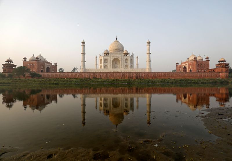 The historic Taj Mahal is pictured from across the Yamuna