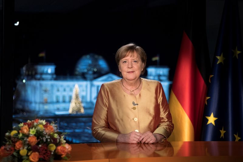 German Chancellor Angela Merkel records her annual New Year’s address